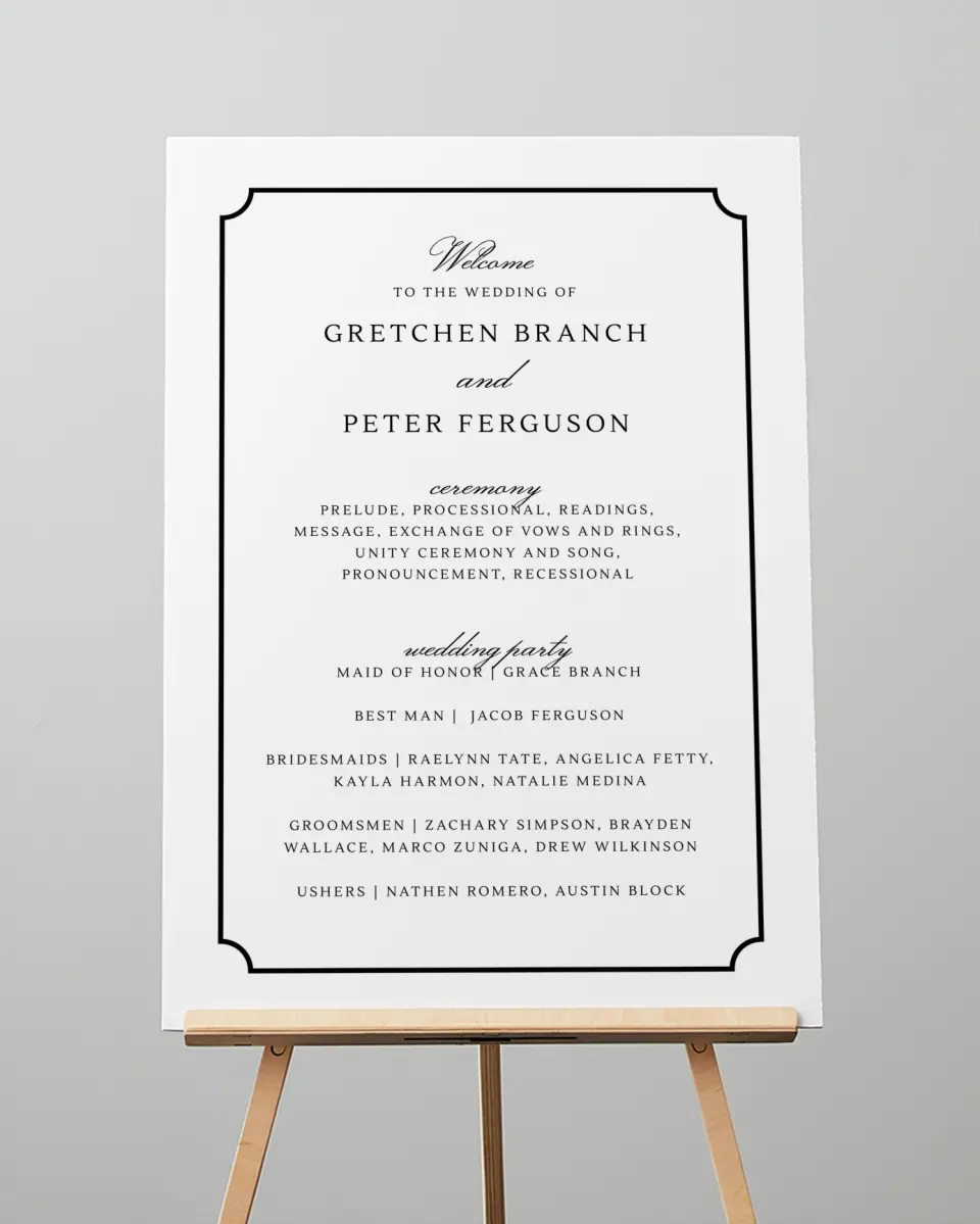 This is a 20" x 28" Ceremony Sign called Elegant Tradition printed in full color