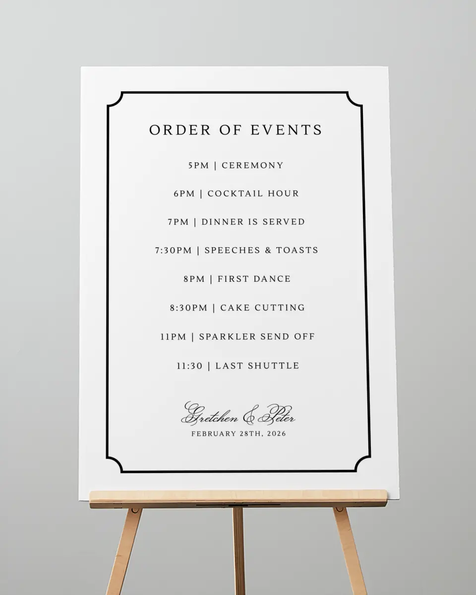 This is a 20" x 28" Schedule Sign called Elegant Tradition printed in full color