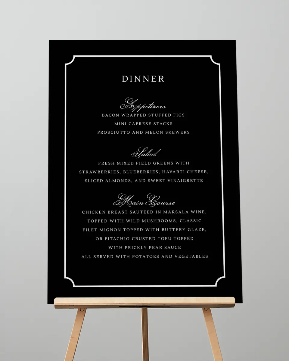 This is a 20" x 28" Menu Sign called Elegant Tradition printed in full color