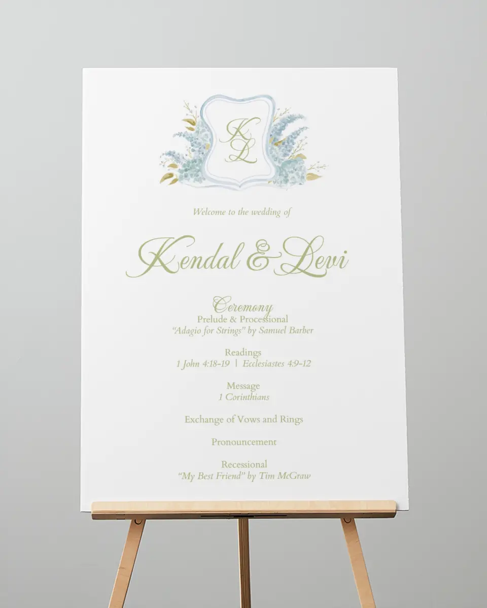 This is a 20" x 28" Ceremony Sign called Southern Belle printed in full color