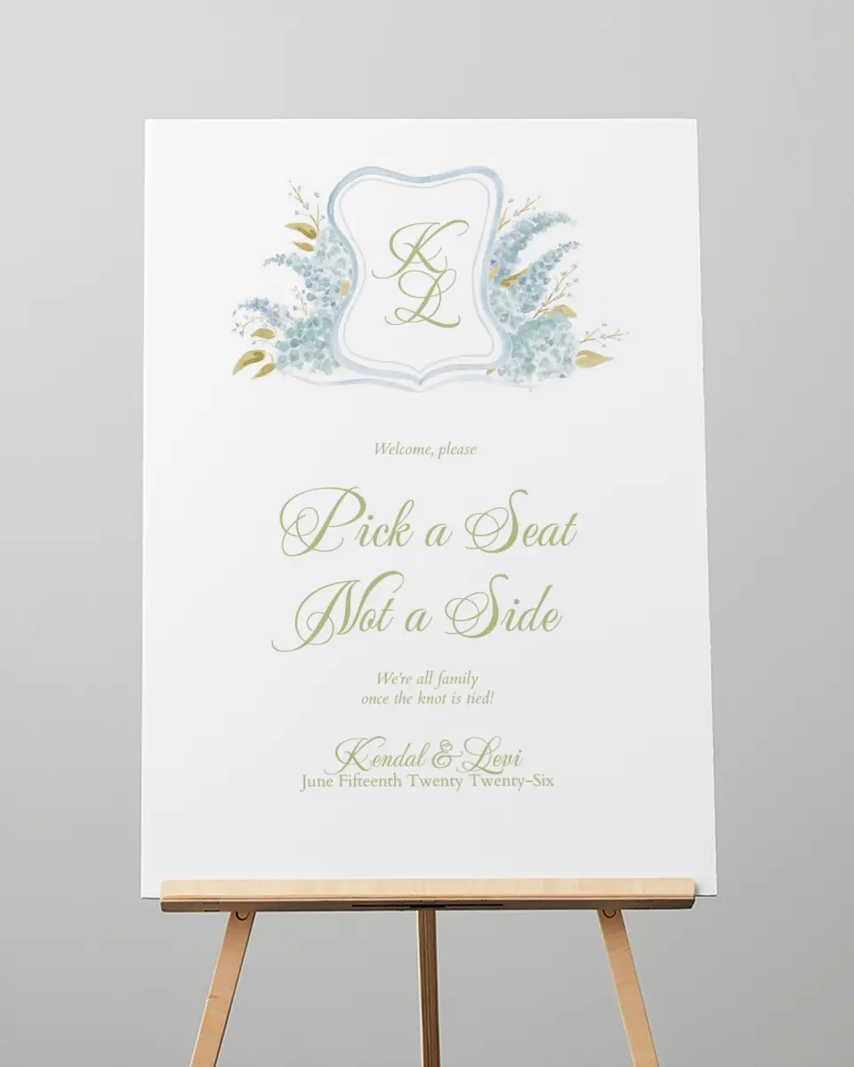 This is a 20" x 28" Pick a Seat Sign called Southern Belle printed in full color