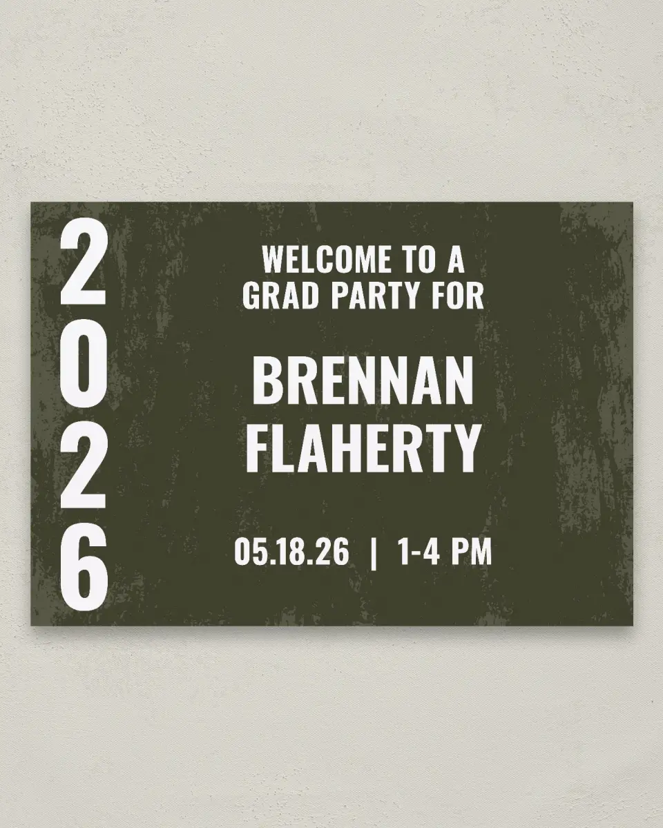 This is a 20" x 28" Welcome Grad Sign called Genuine Graduate printed in full color