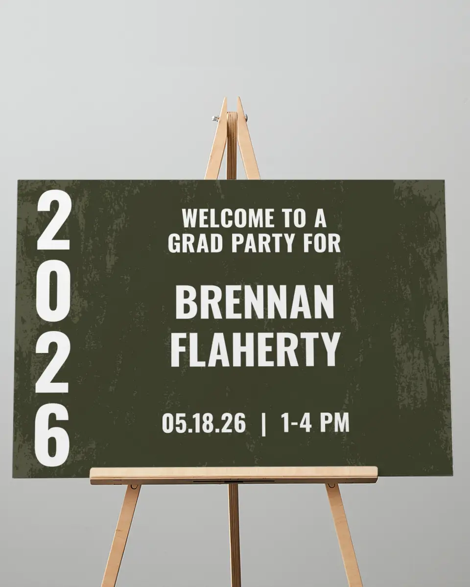 This is a 20" x 28" Welcome Grad Sign called Genuine Graduate printed in full color