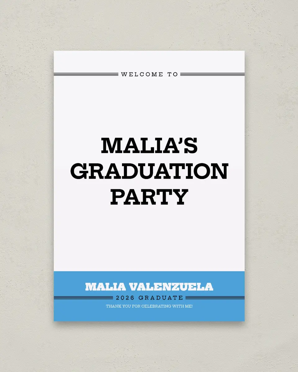This is a 20" x 28" Welcome Grad Sign called Sporty Spice printed in full color