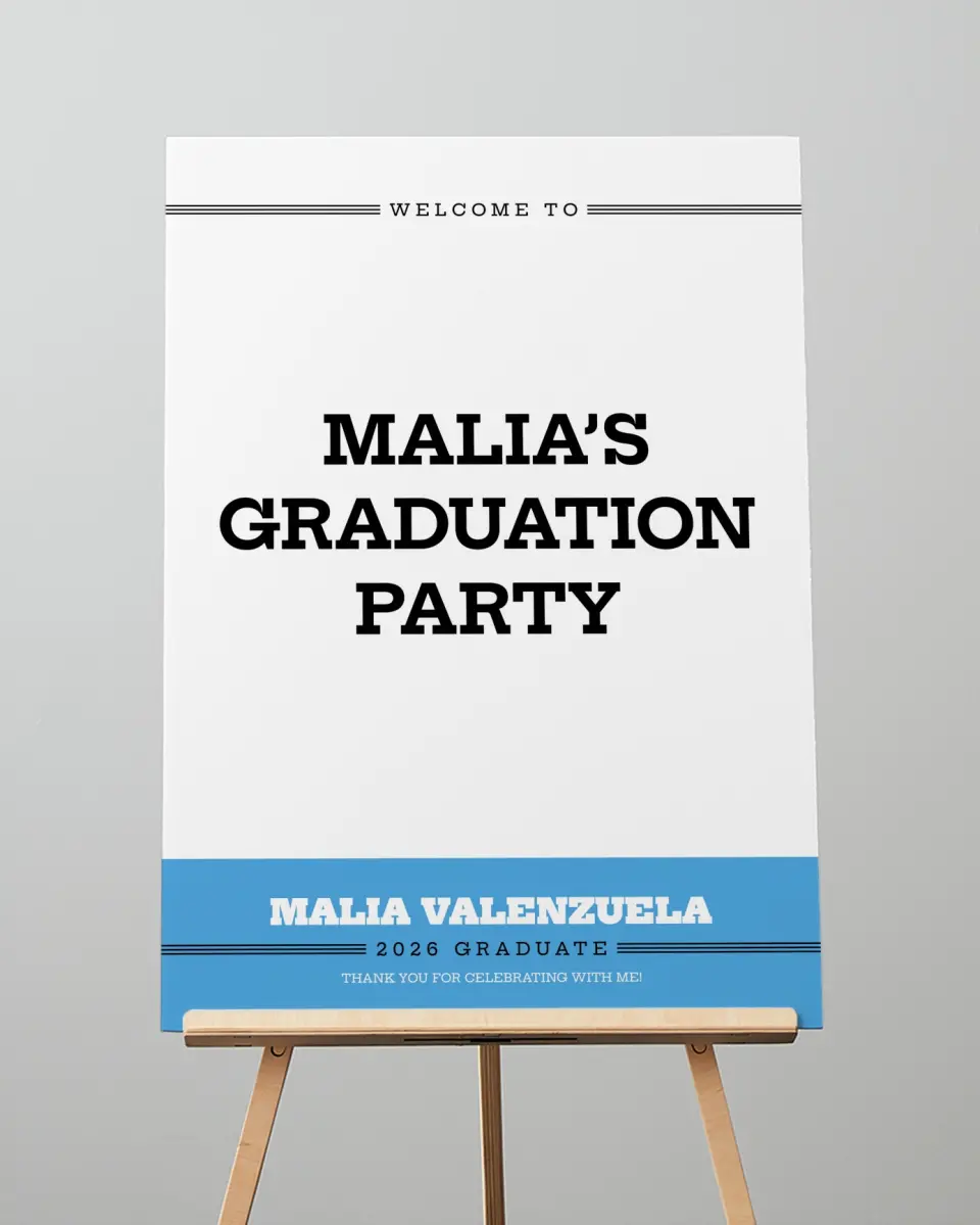 This is a 20" x 28" Welcome Grad Sign called Sporty Spice printed in full color