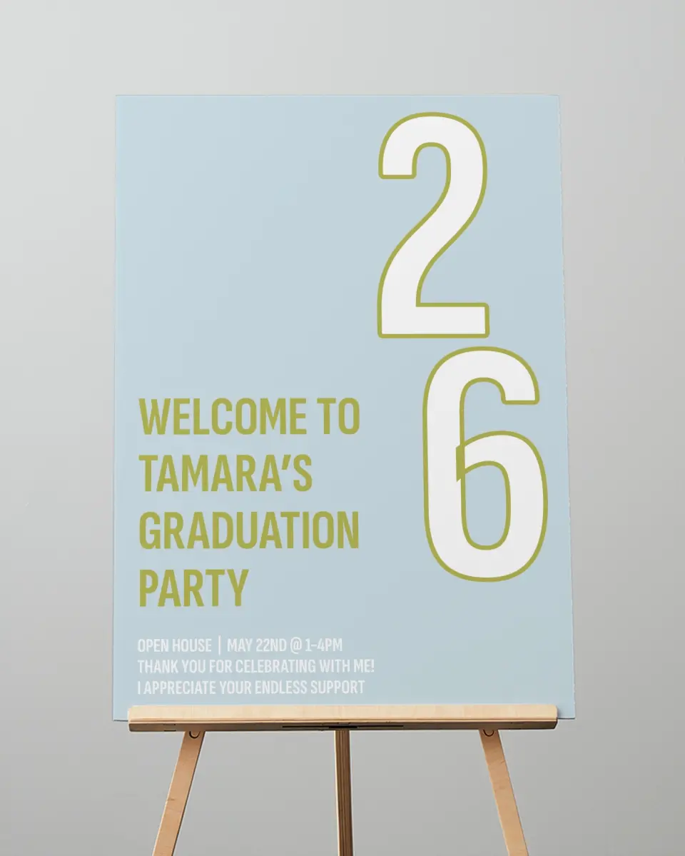 This is a 20" x 28" Welcome Grad Sign called Big Grad Energy printed in full color