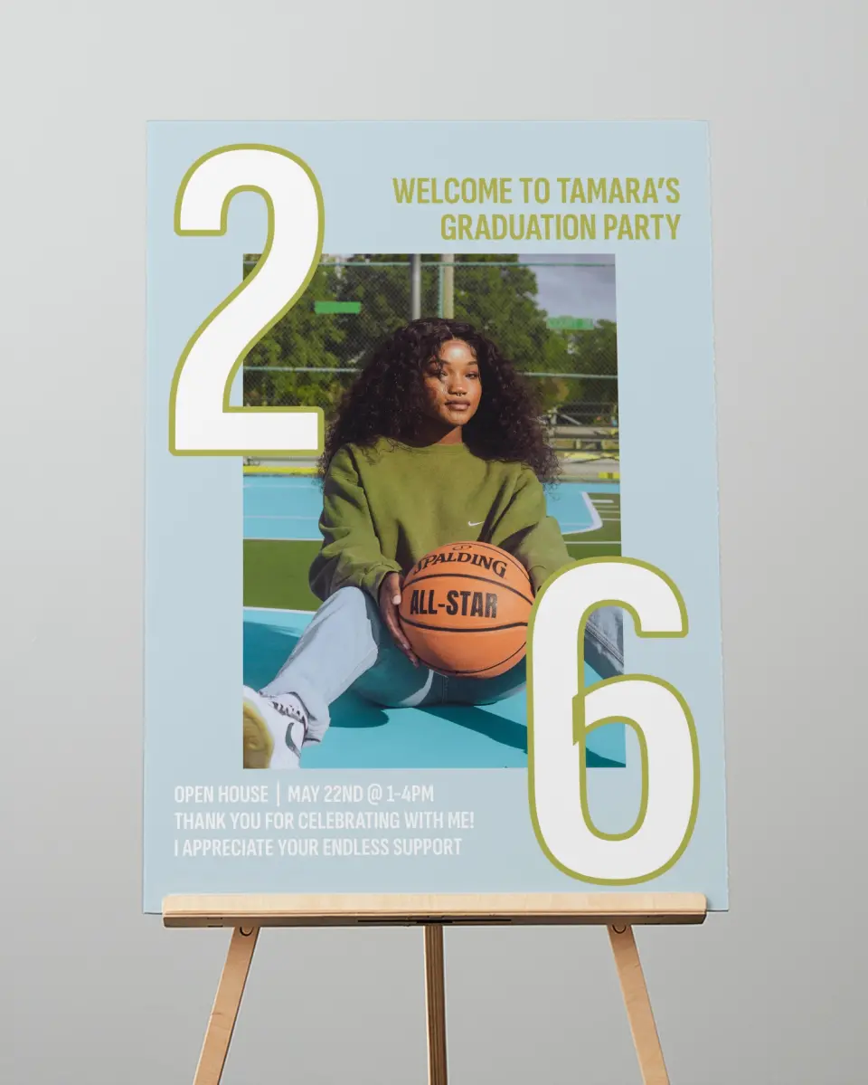 This is a 20" x 28" Welcome Grad Sign called Big Grad Energy printed in full color