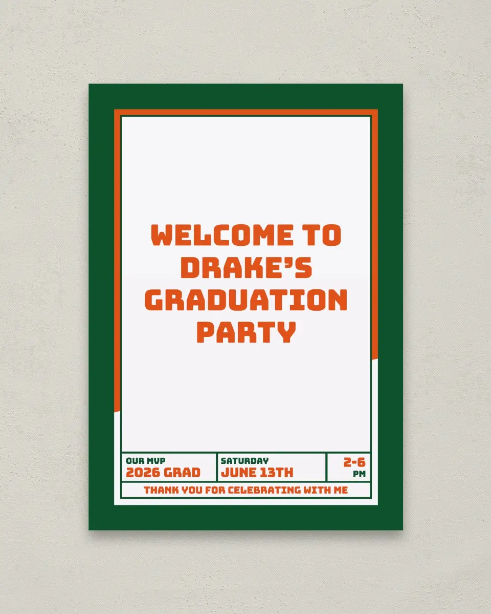 This is a 20" x 28" Welcome Grad Sign called MVP Grad printed in full color