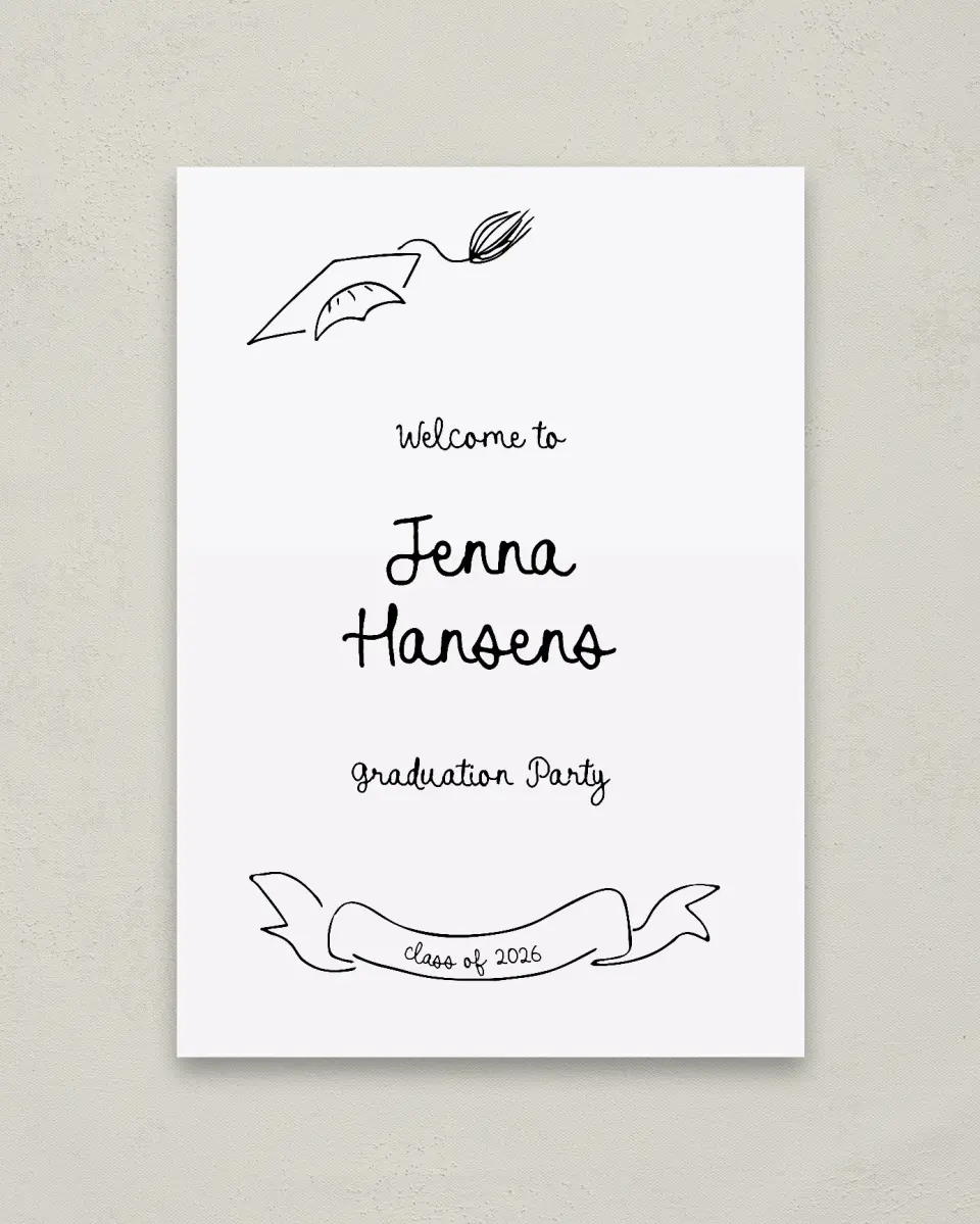This is a 20" x 28" Welcome Grad Sign called Handwritten Grad printed in full color