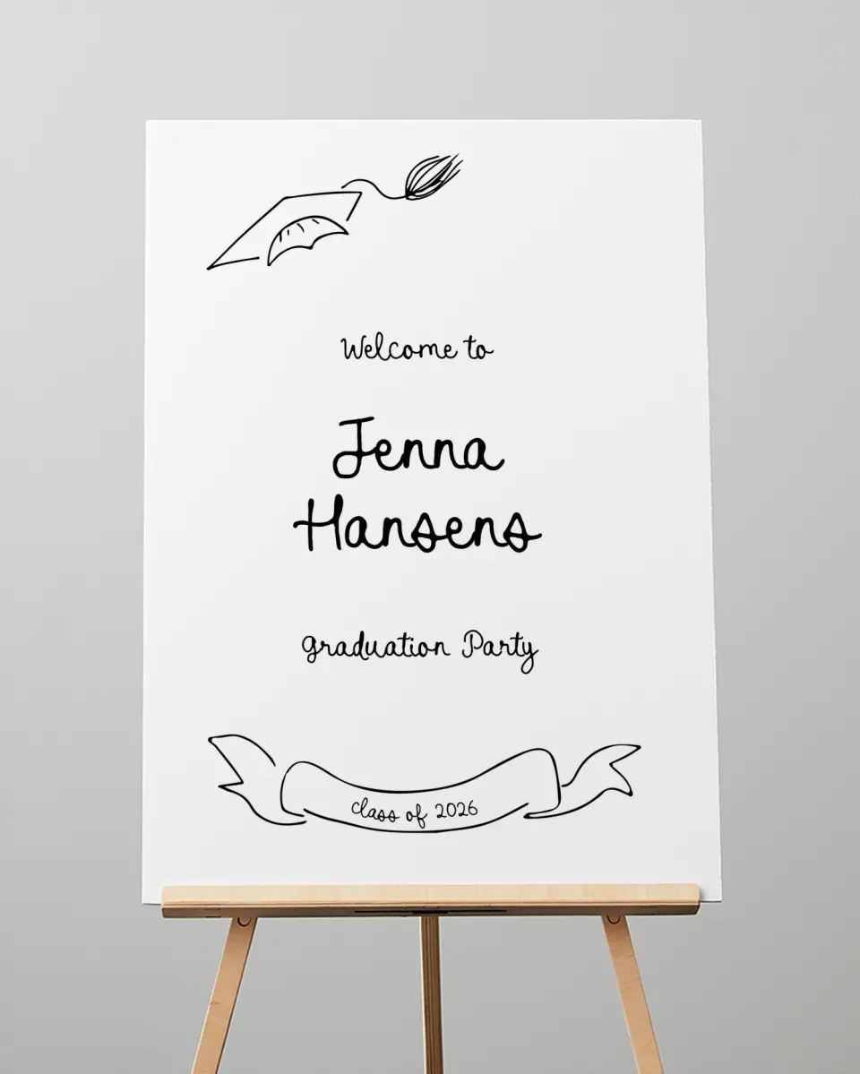 This is a 20" x 28" Welcome Grad Sign called Handwritten Grad printed in full color