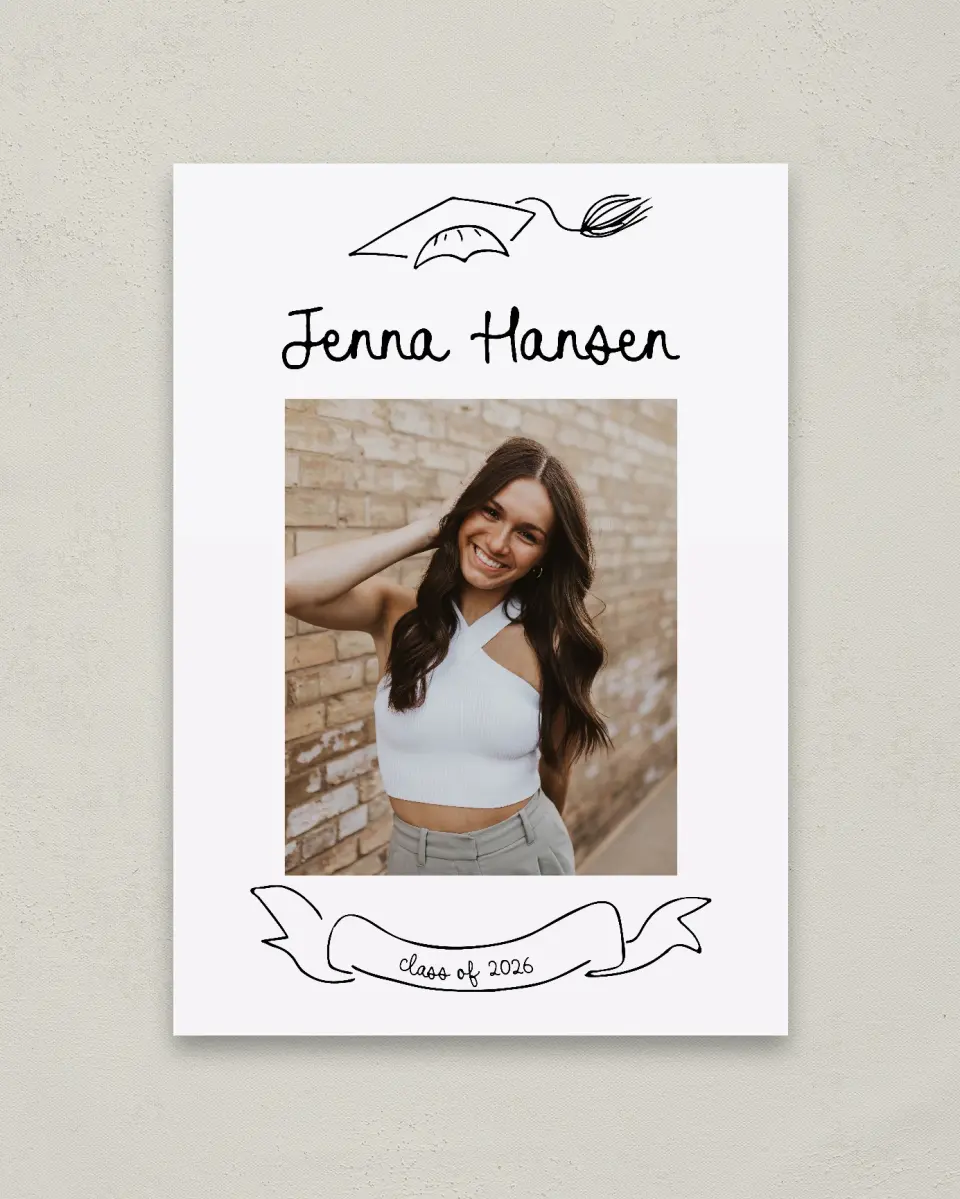This is a 20" x 28" Welcome Grad Sign called Handwritten Grad printed in full color