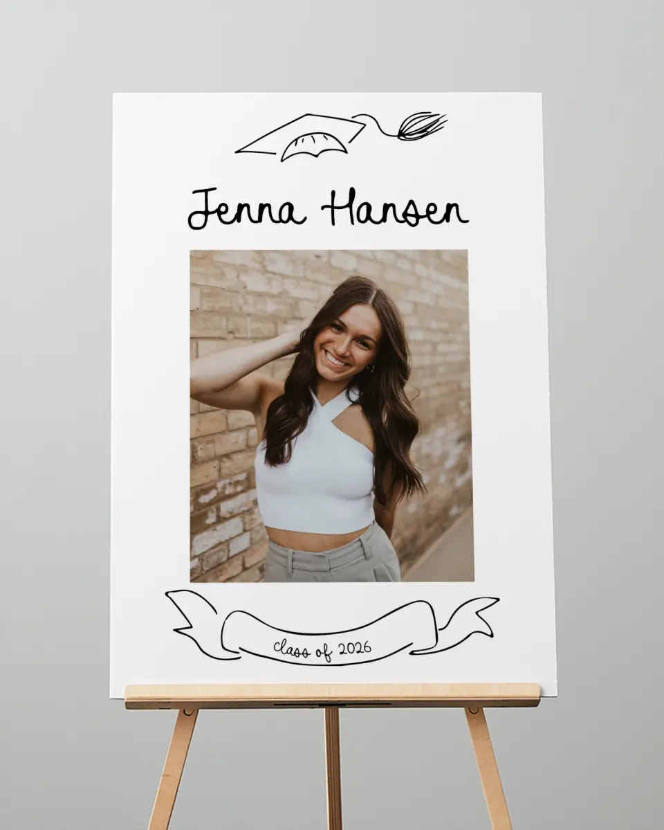 This is a 20" x 28" Welcome Grad Sign called Handwritten Grad printed in full color