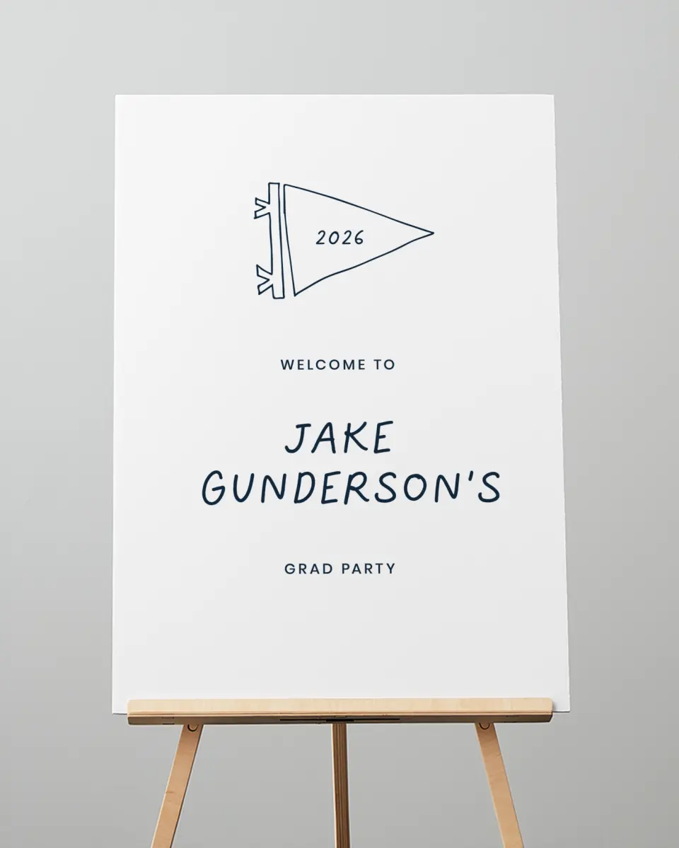 This is a 20" x 28" Welcome Grad Sign called New Chapter printed in full color with Silver foil