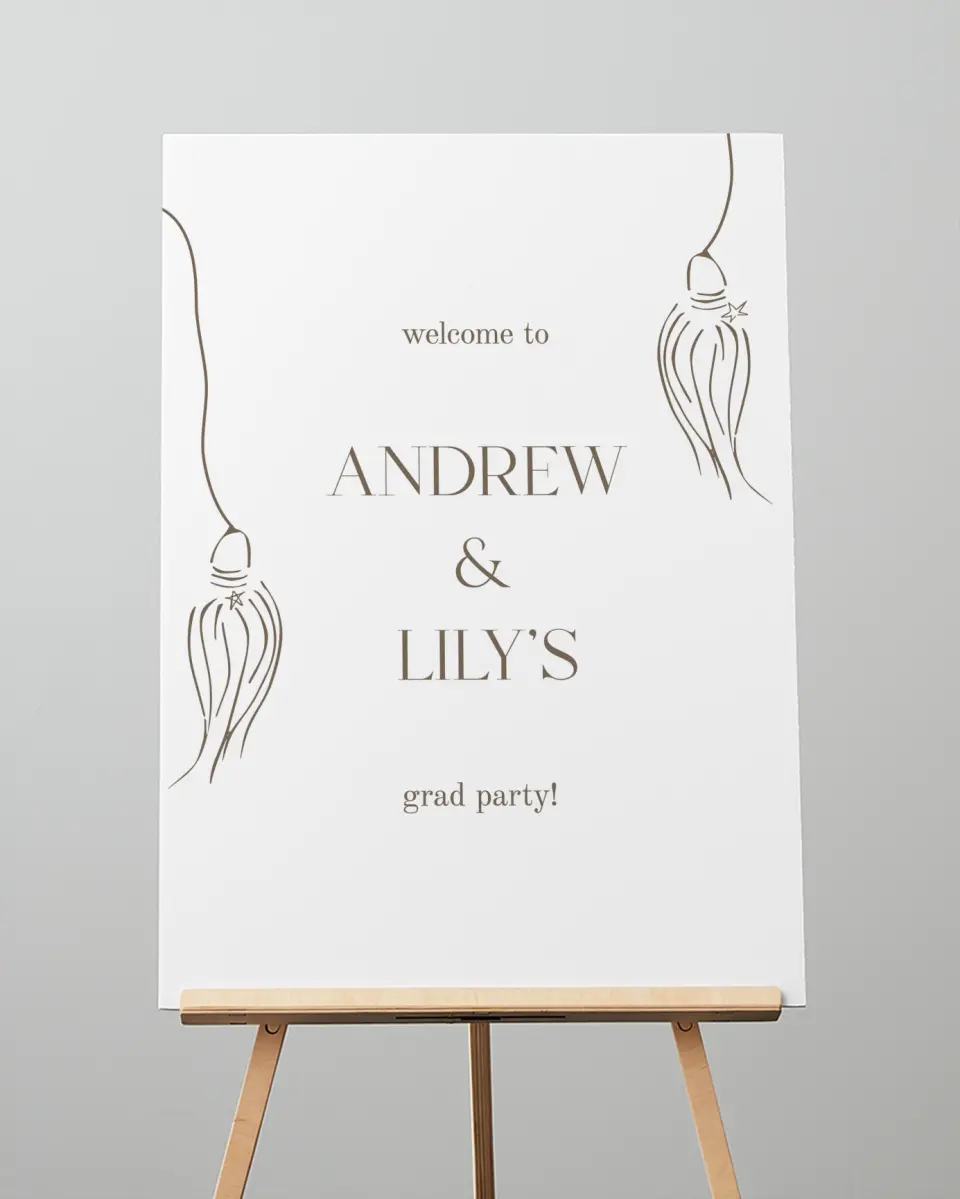 This is a 20" x 28" Welcome Grad Sign called Cap and Gown printed in full color