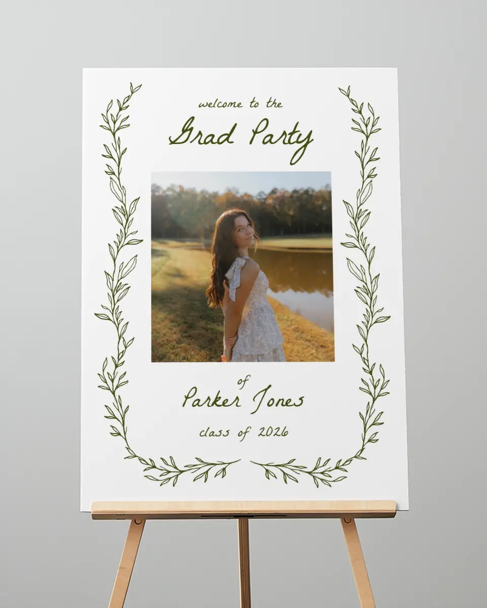 This is a 20" x 28" Welcome Grad Sign called Flourish & Thrive printed in full color