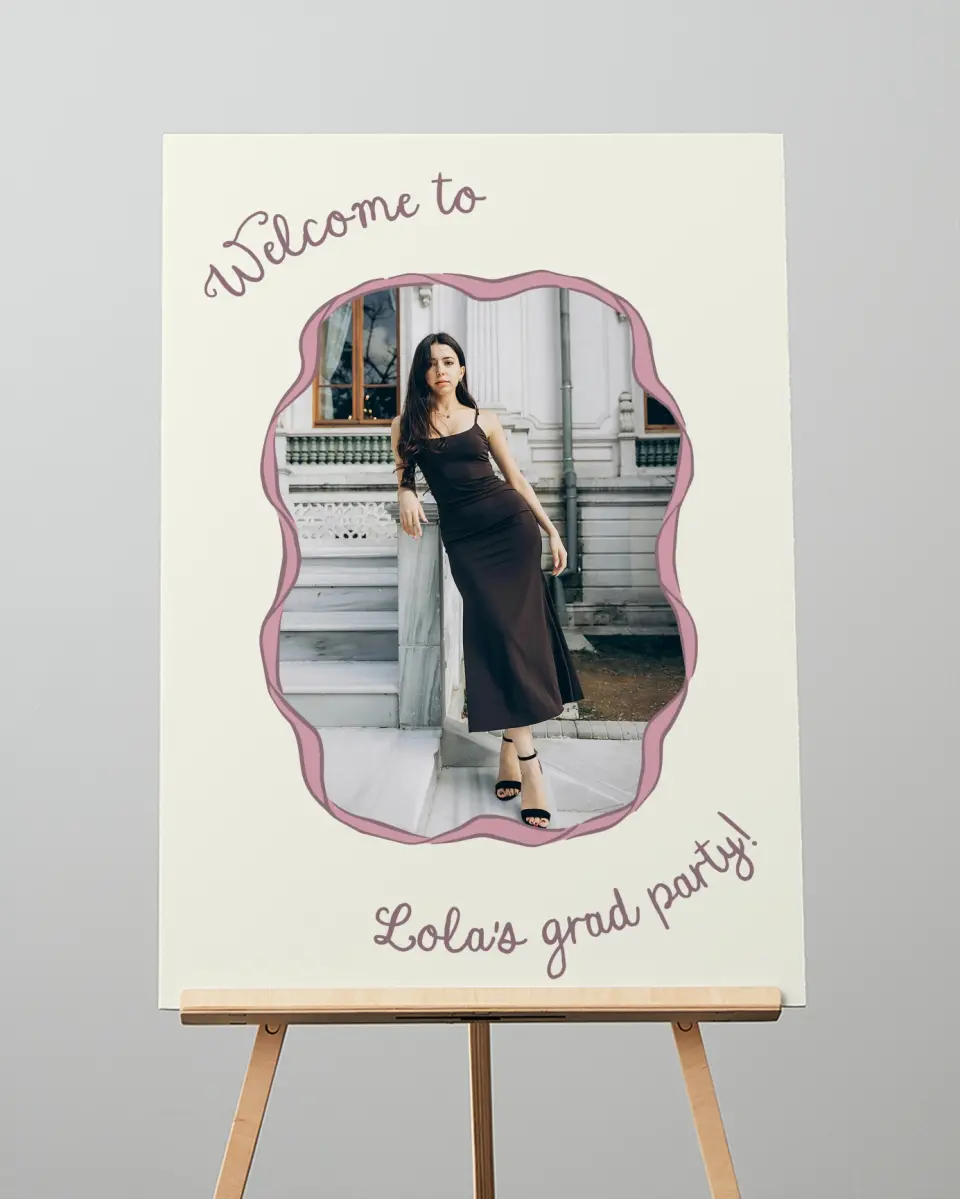 This is a 20" x 28" Welcome Grad Sign called Wrapped in Success printed in full color