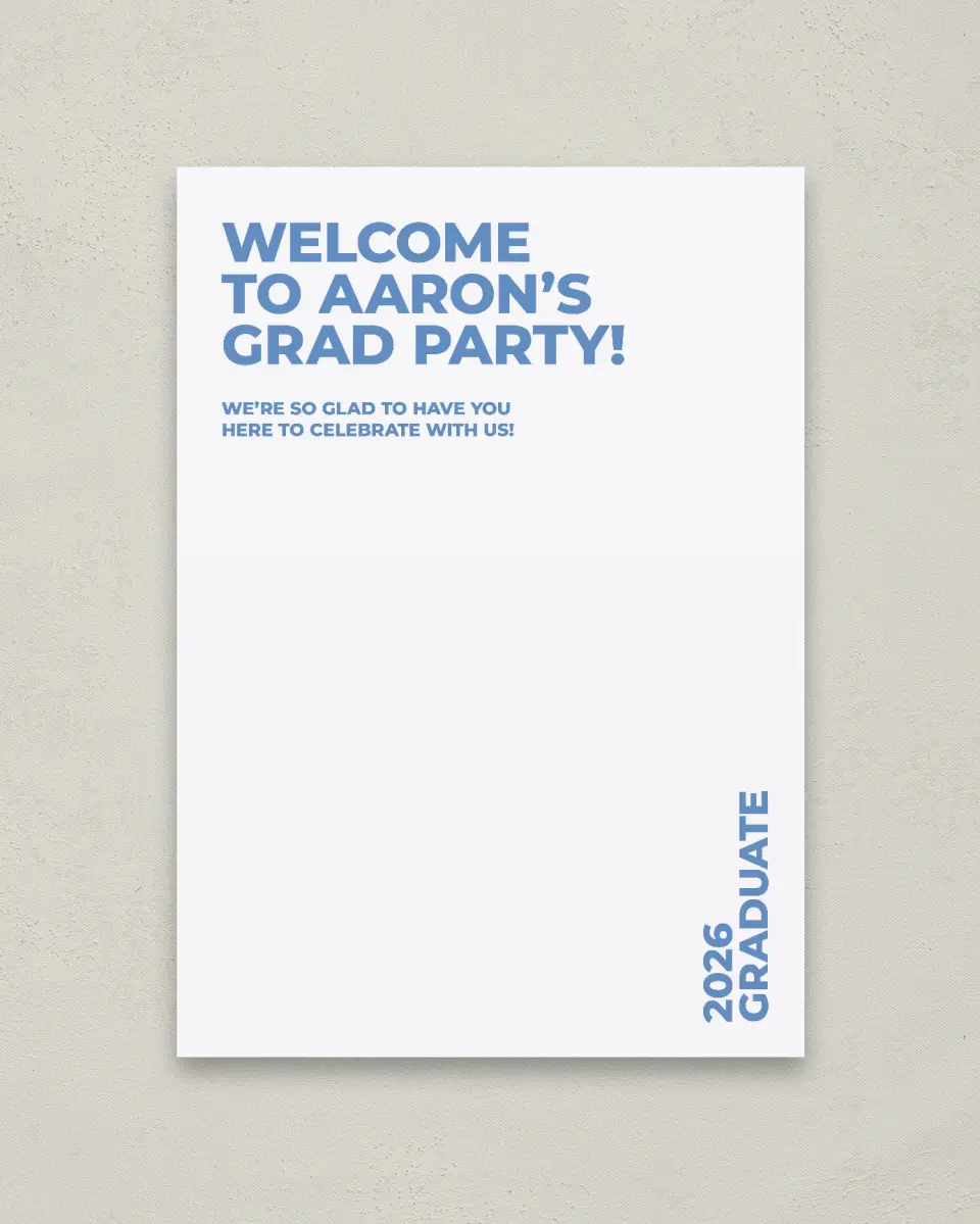 This is a 20" x 28" Welcome Grad Sign called Bright Beginnings printed in full color