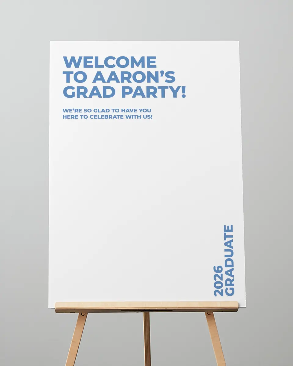 This is a 20" x 28" Welcome Grad Sign called Bright Beginnings printed in full color