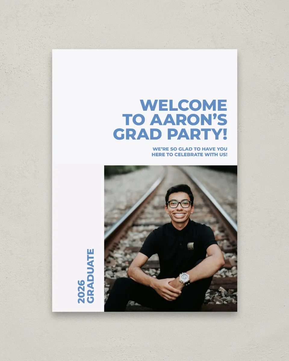This is a 20" x 28" Welcome Grad Sign called Bright Beginnings printed in full color