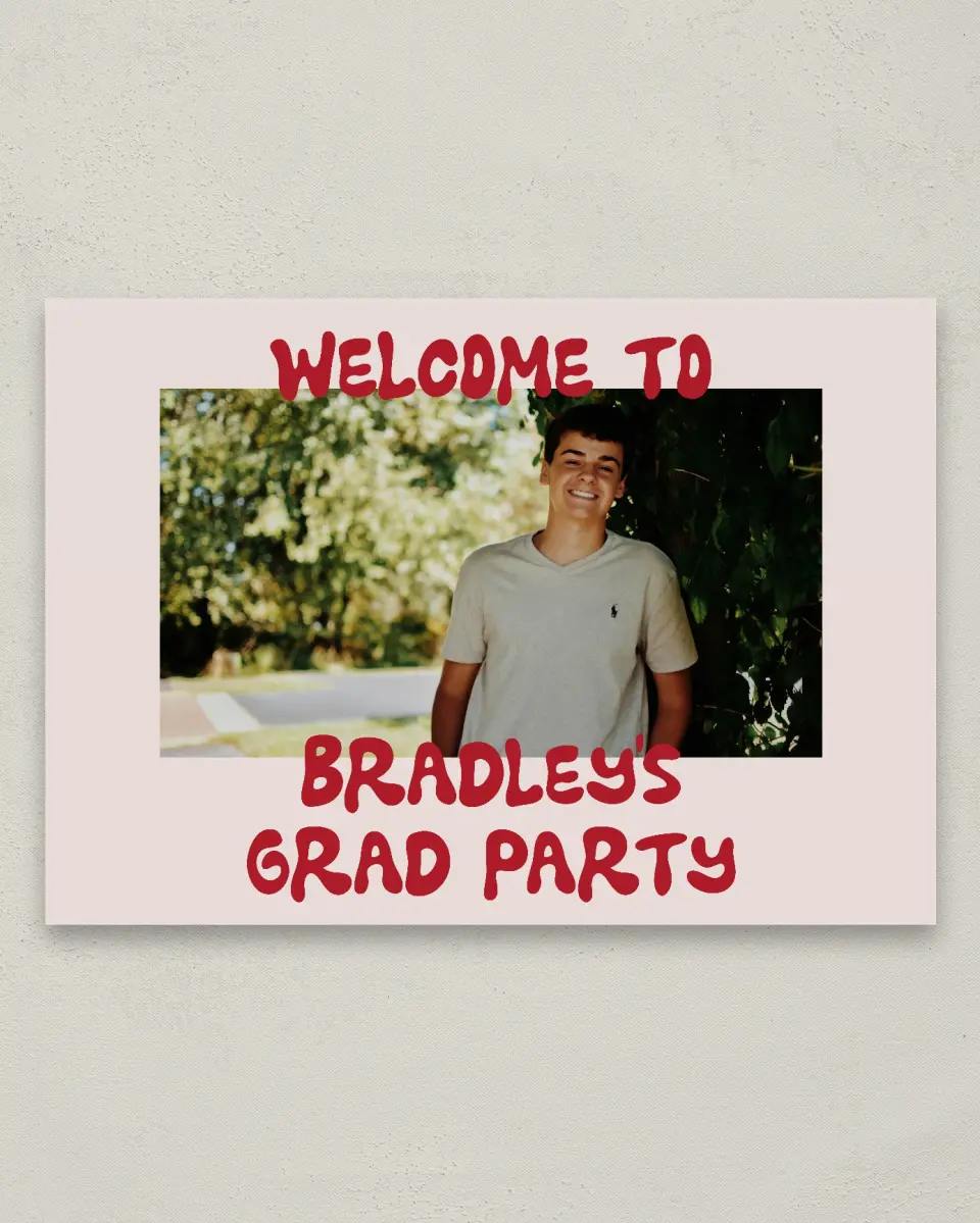 This is a 20" x 28" Welcome Grad Sign called Final Countdown printed in full color