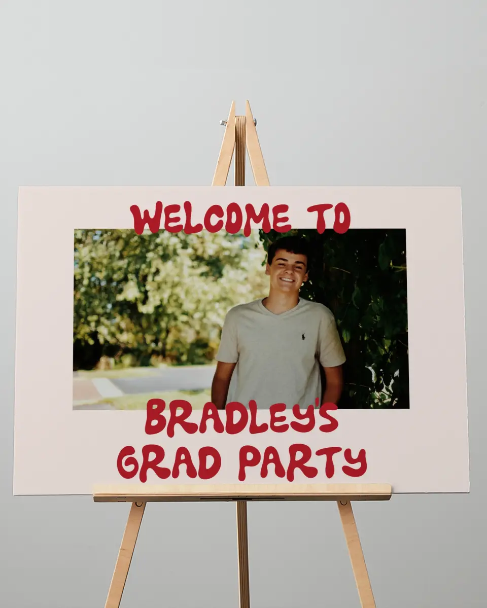 This is a 20" x 28" Welcome Grad Sign called Final Countdown printed in full color