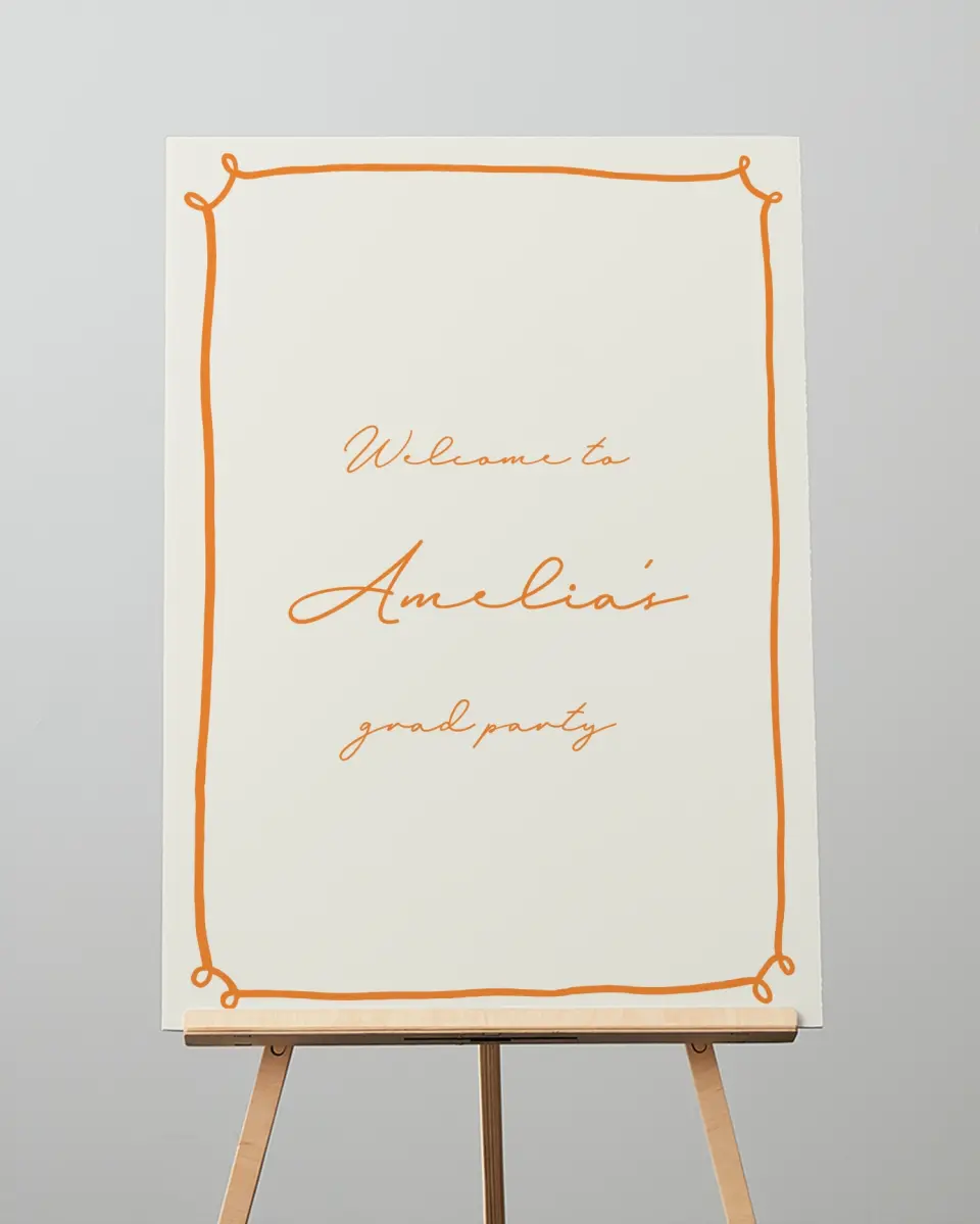 This is a 20" x 28" Welcome Grad Sign called Grand Grad printed in full color