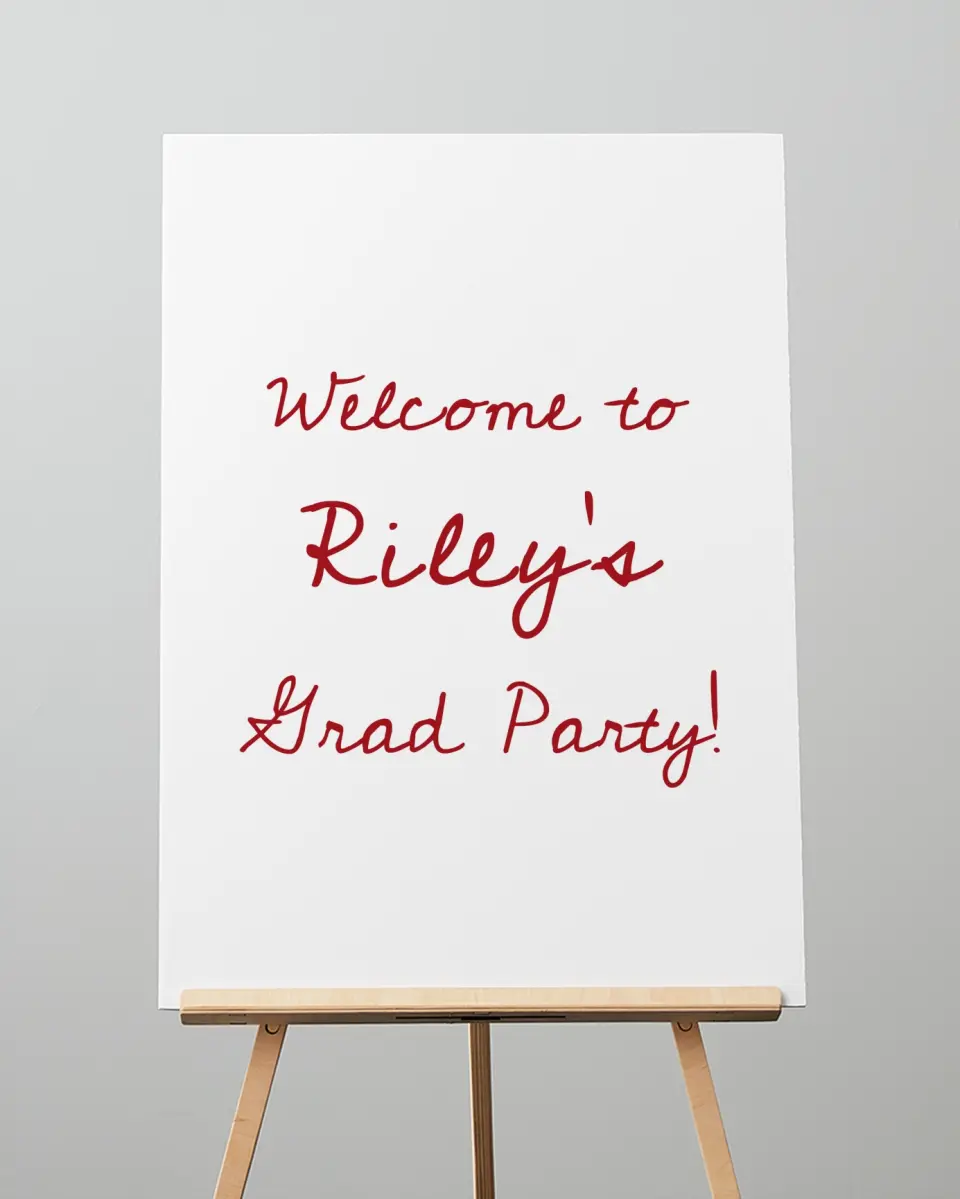 This is a 20" x 28" Welcome Grad Sign called Stunning Celebration printed in full color with Silver foil