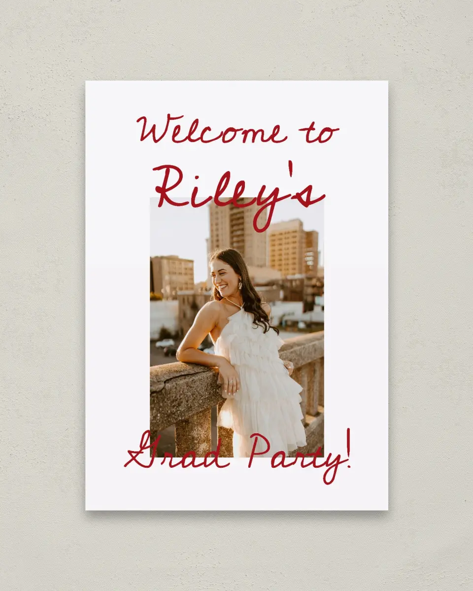 This is a 20" x 28" Welcome Grad Sign called Stunning Celebration printed in full color