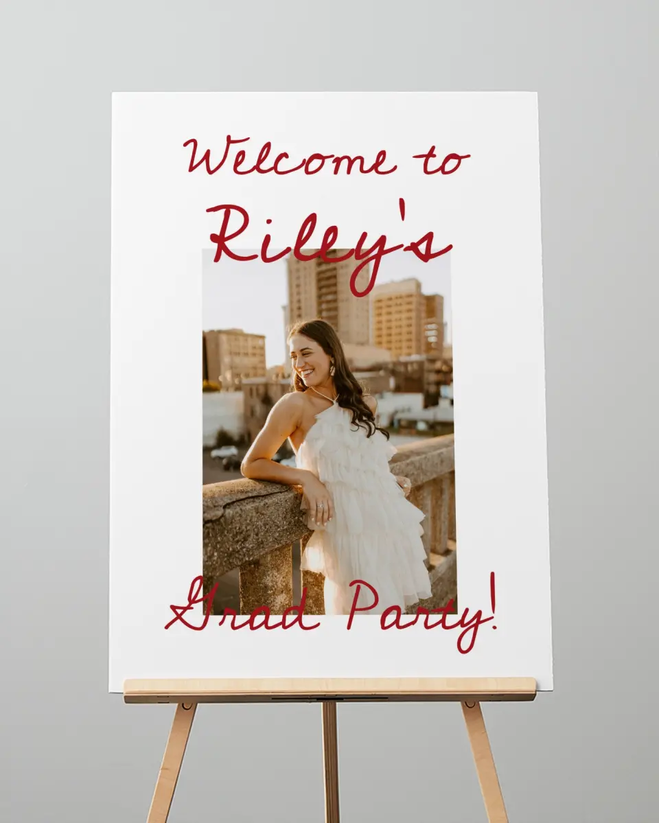 This is a 20" x 28" Welcome Grad Sign called Stunning Celebration printed in full color