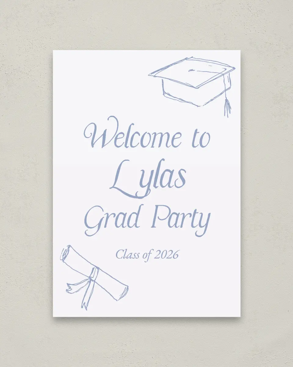 This is a 20" x 28" Welcome Grad Sign called Time to Party printed in full color