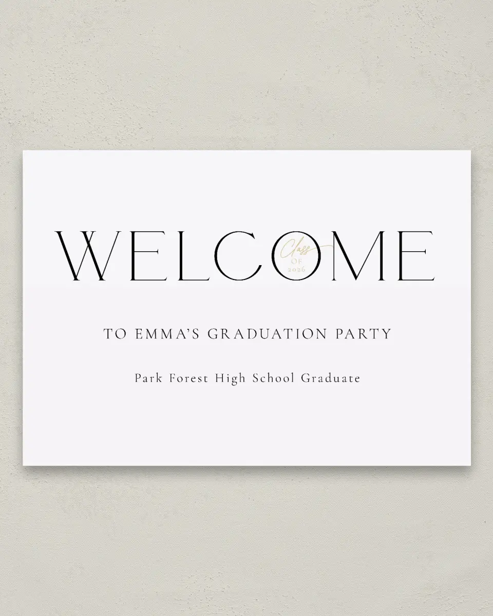 This is a 20" x 28" Welcome Grad Sign called Brilliant Year printed in full color