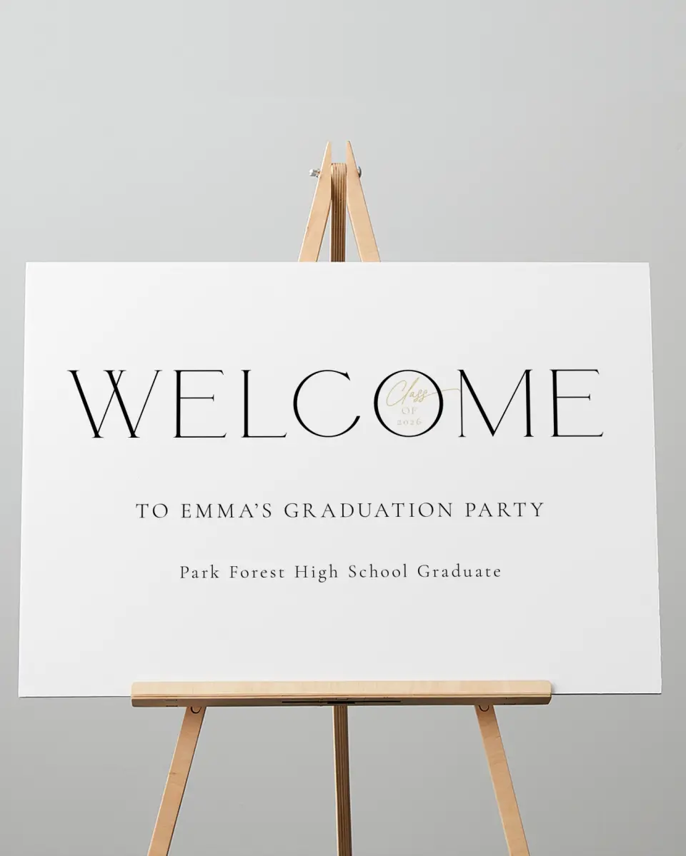This is a 20" x 28" Welcome Grad Sign called Brilliant Year printed in full color