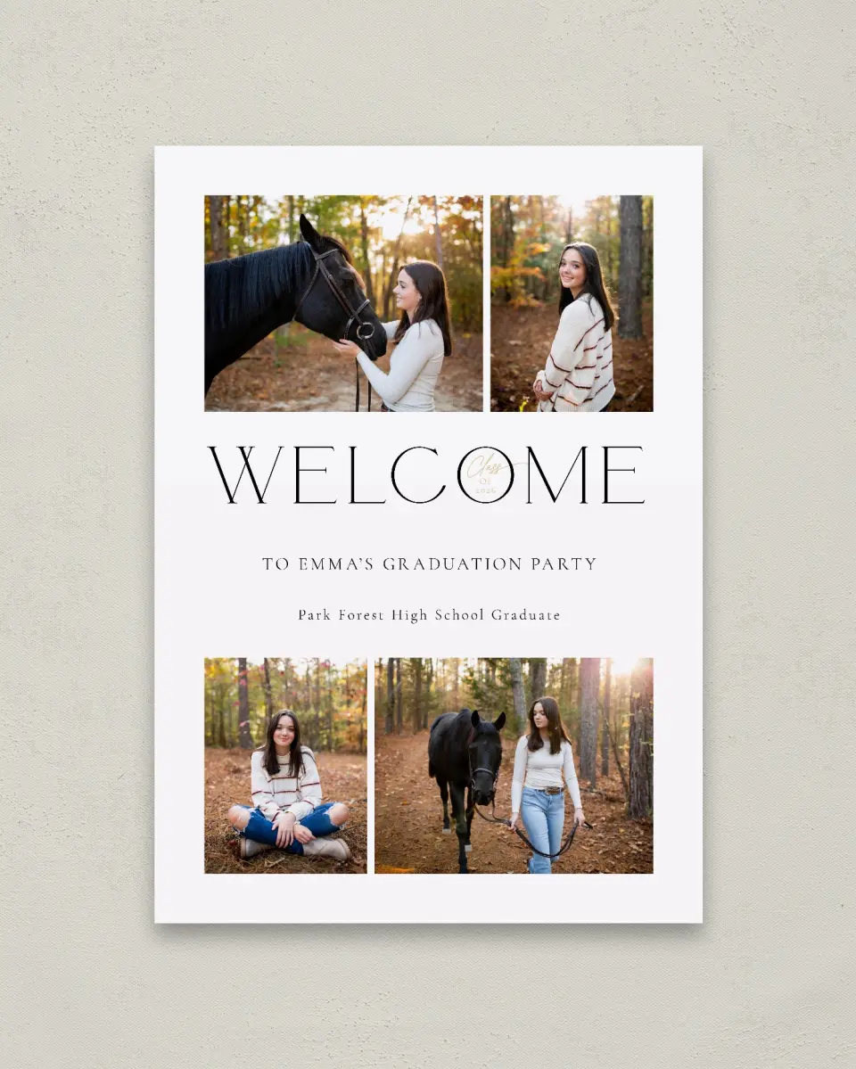 This is a 20" x 28" Welcome Grad Sign called Brilliant Year printed in full color