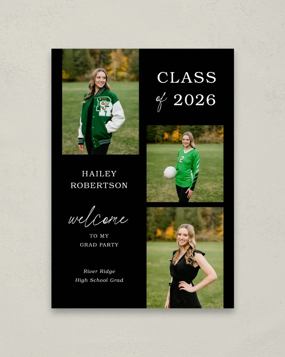 This is a 20" x 28" Welcome Grad Sign called Proud Moments printed in full color