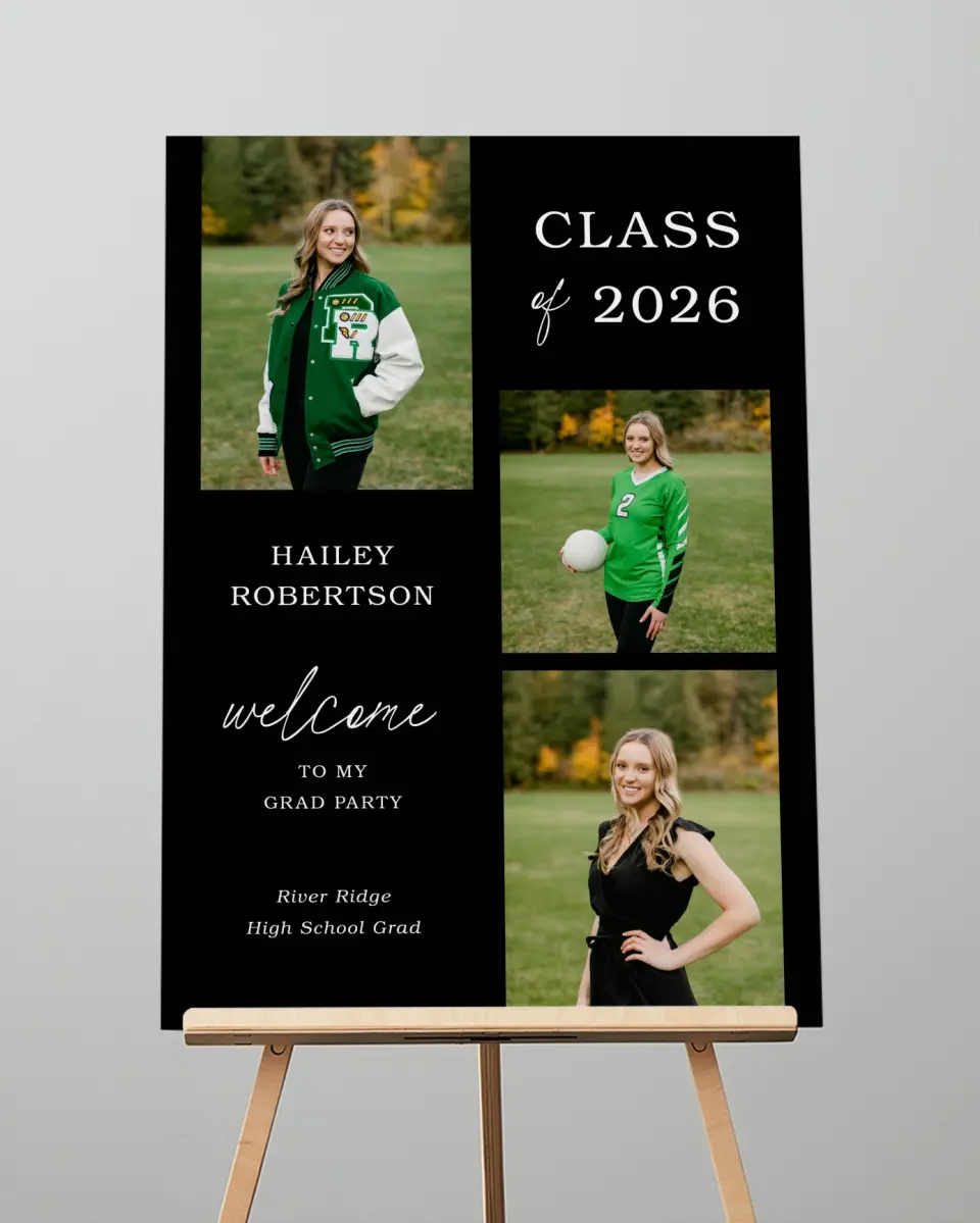 This is a 20" x 28" Welcome Grad Sign called Proud Moments printed in full color
