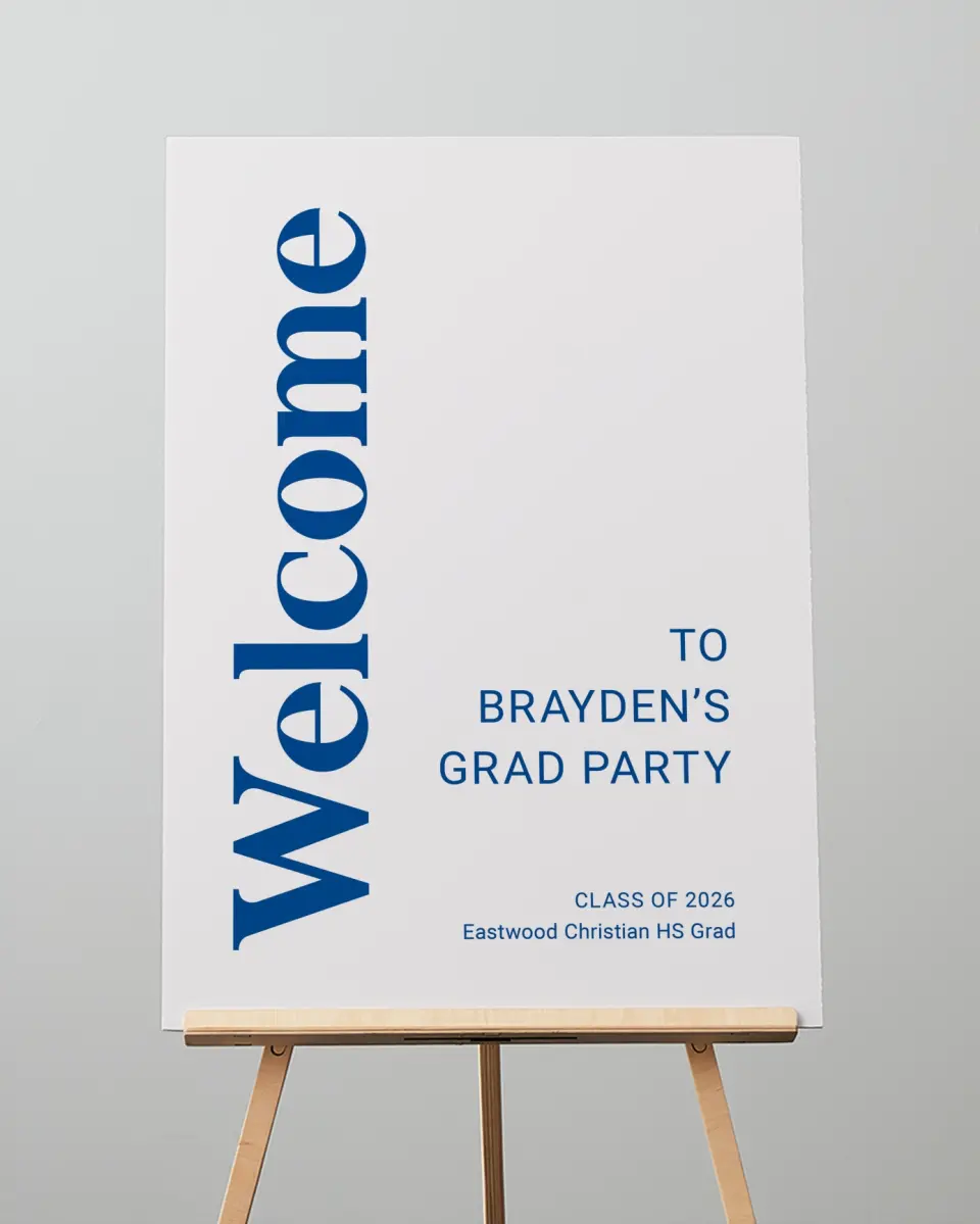 This is a 20" x 28" Welcome Grad Sign called Side of Success printed in full color with Silver foil