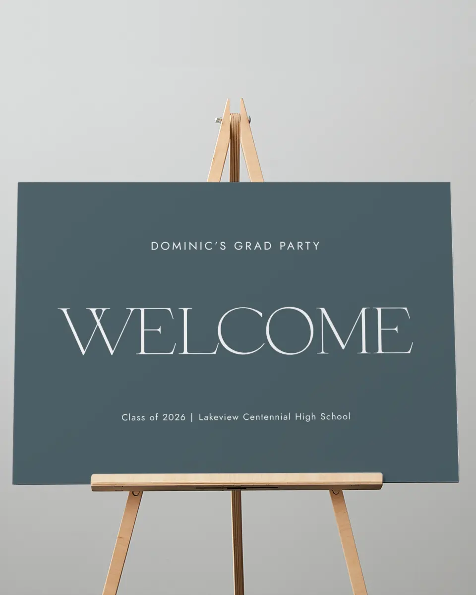 This is a 20" x 28" Welcome Grad Sign called Future Bound printed in full color with Silver foil