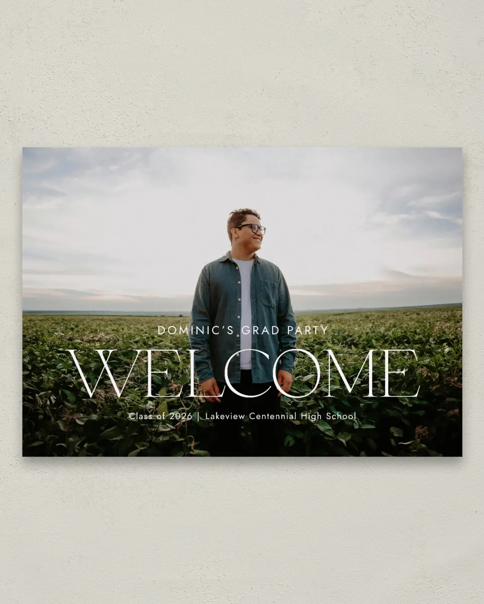 This is a 20" x 28" Welcome Grad Sign called Future Bound printed in full color