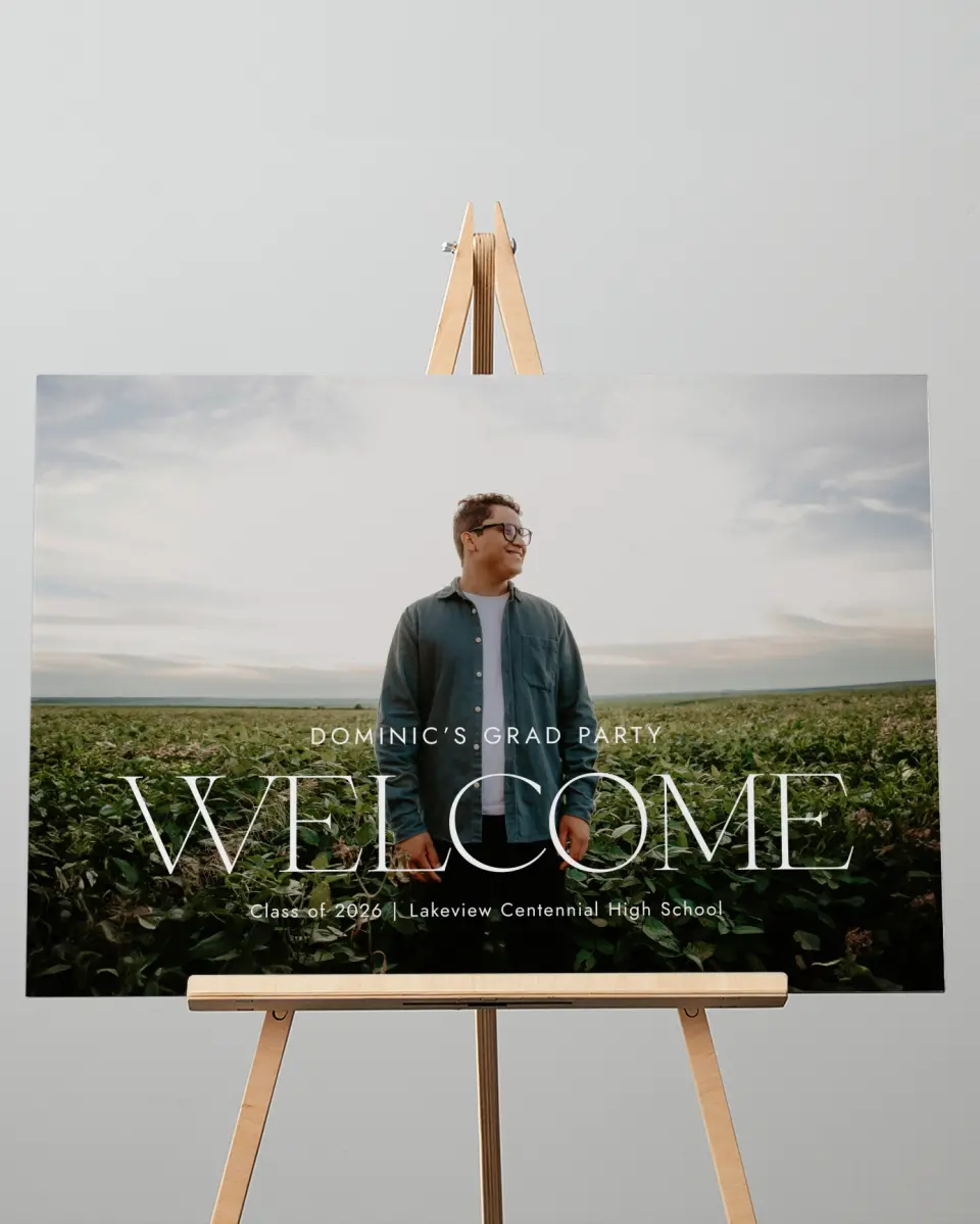 This is a 20" x 28" Welcome Grad Sign called Future Bound printed in full color