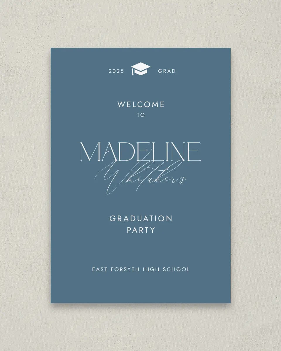 This is a 20" x 28" Welcome Grad Sign called Crowning Moment printed in full color