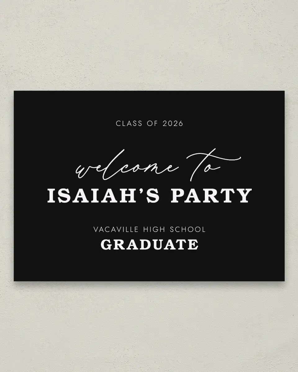 This is a 20" x 28" Welcome Grad Sign called Let's Celebrate printed in full color