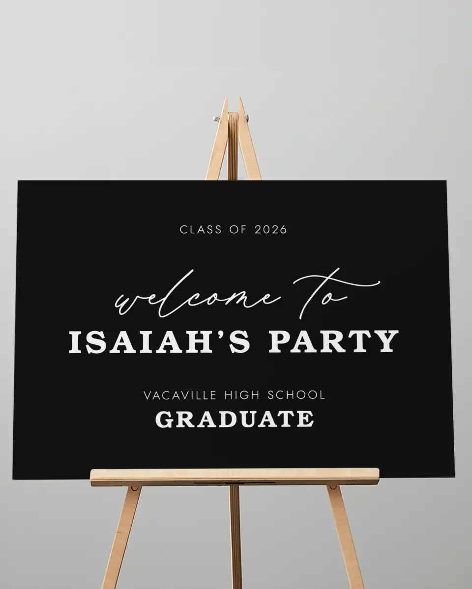This is a 20" x 28" Welcome Grad Sign called Let's Celebrate printed in full color