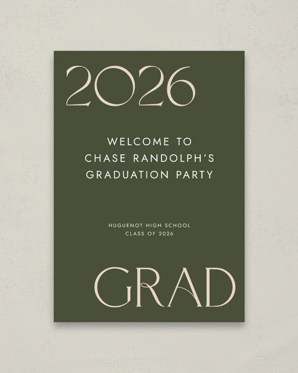 This is a 20" x 28" Welcome Grad Sign called Grand Year printed in full color