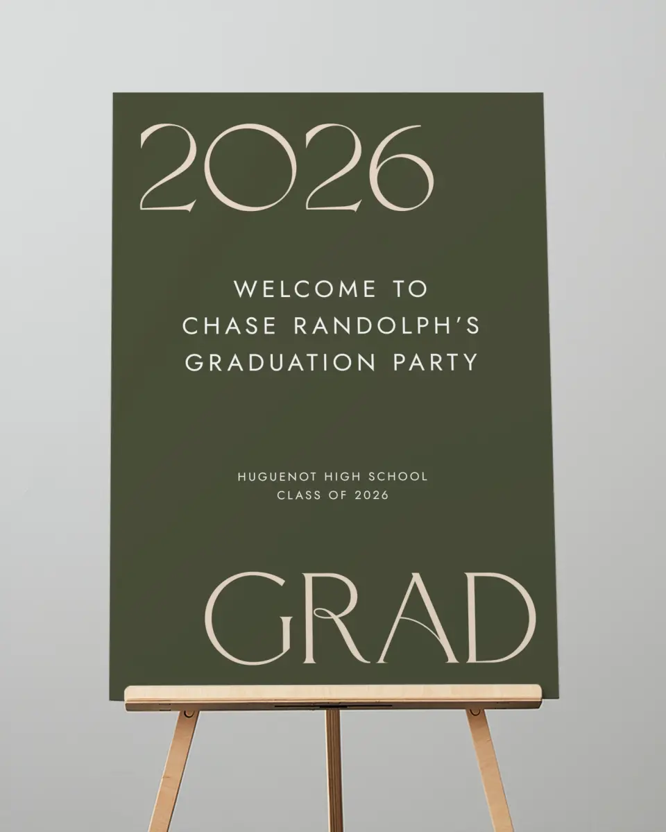 This is a 20" x 28" Welcome Grad Sign called Grand Year printed in full color