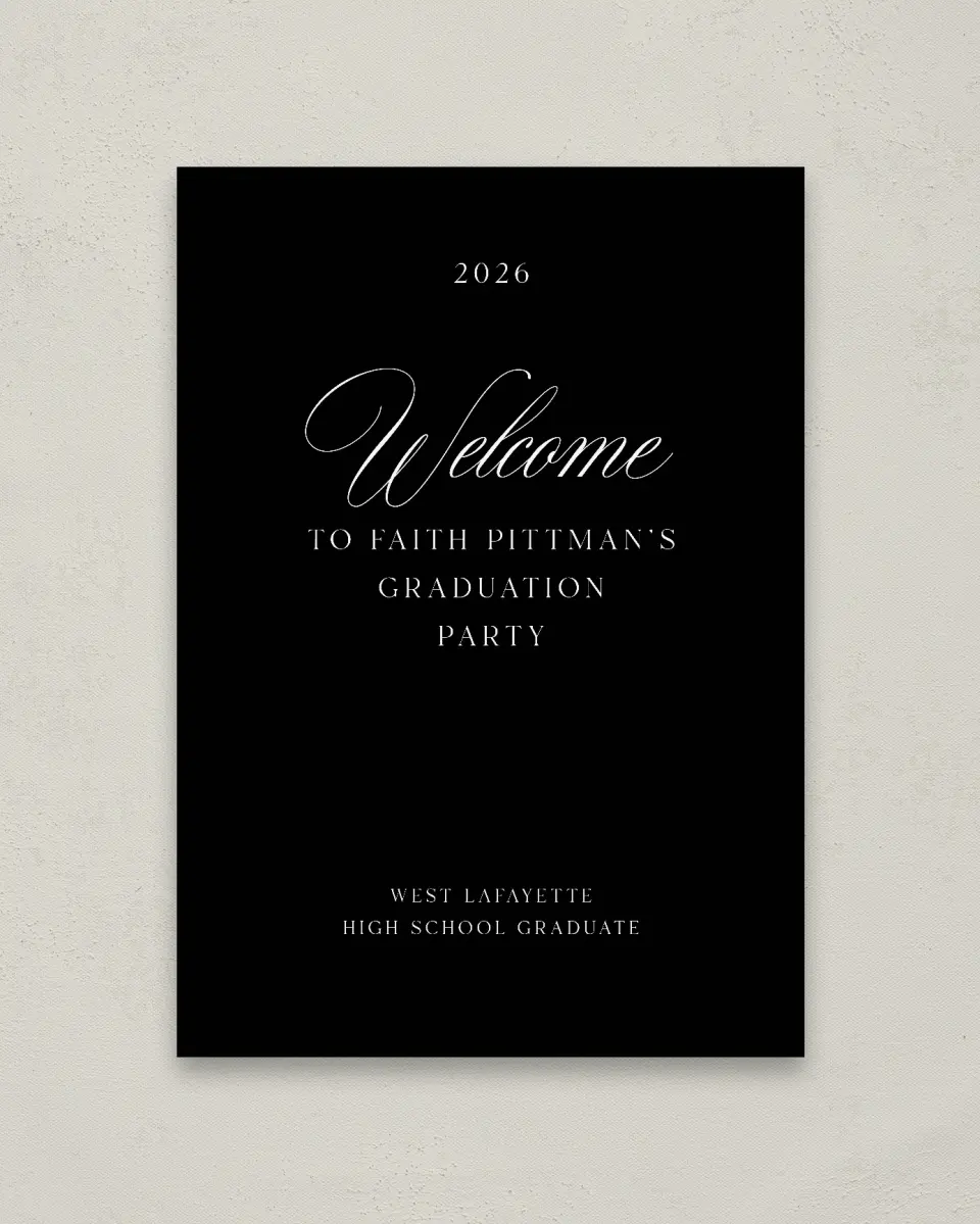 This is a 20" x 28" Welcome Grad Sign called Class Elegance printed in full color