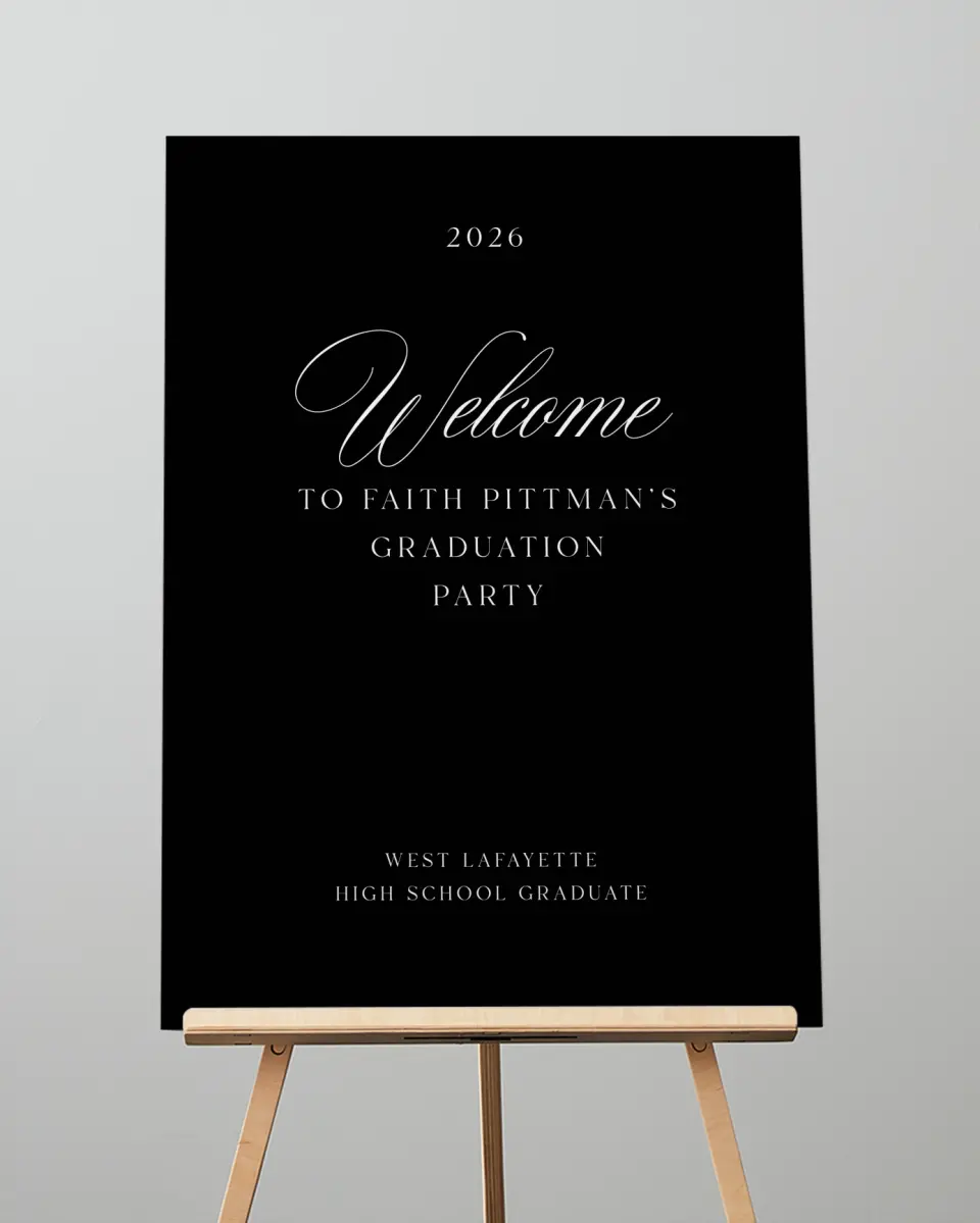 This is a 20" x 28" Welcome Grad Sign called Class Elegance printed in full color