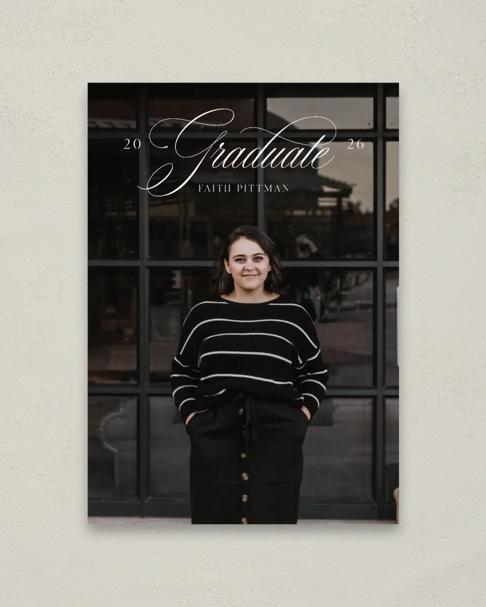 This is a 20" x 28" Welcome Grad Sign called Class Elegance printed in full color