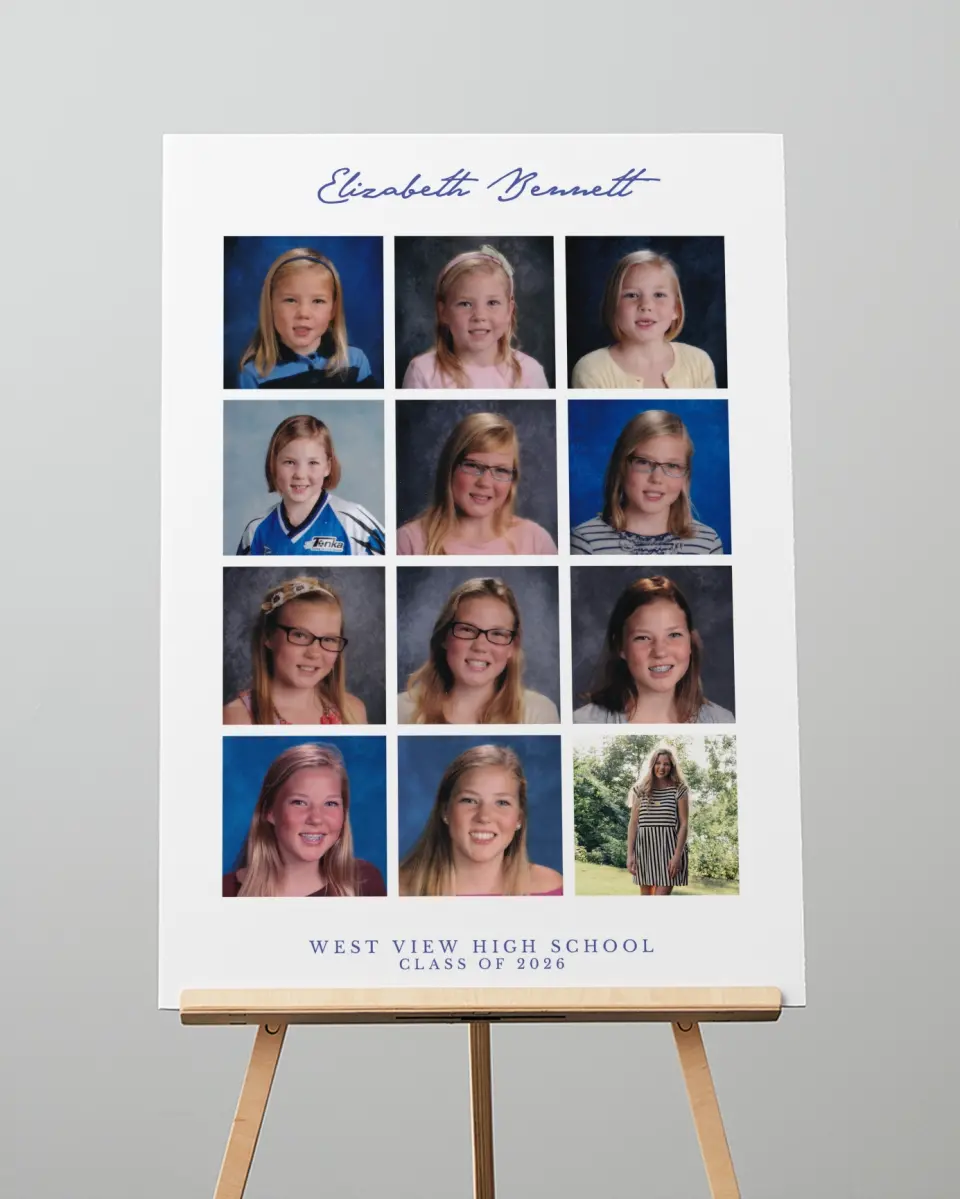 This is a 20" x 28" Welcome Grad Sign called Through The Years printed in full color
