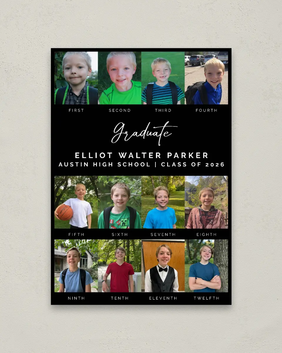 This is a 20" x 28" Welcome Grad Sign called Growing Up printed in full color