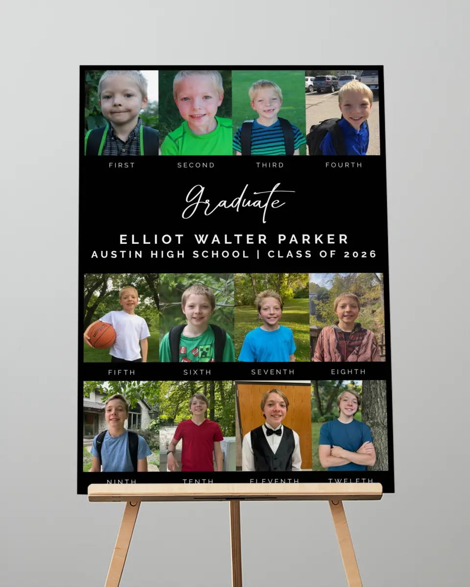 This is a 20" x 28" Welcome Grad Sign called Growing Up printed in full color